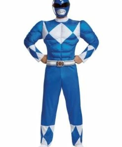 Fun.com Cosplay, Halloween Costumes Power Rangers Blue Adult Muscle Cosplay Costume