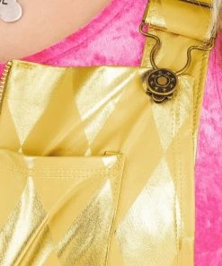 DC Comics Costumes Cosplay, Halloween Costumes Women's Harley Quinn Gold Overalls Costume