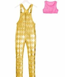 DC Comics Costumes Cosplay, Halloween Costumes Women's Harley Quinn Gold Overalls Costume